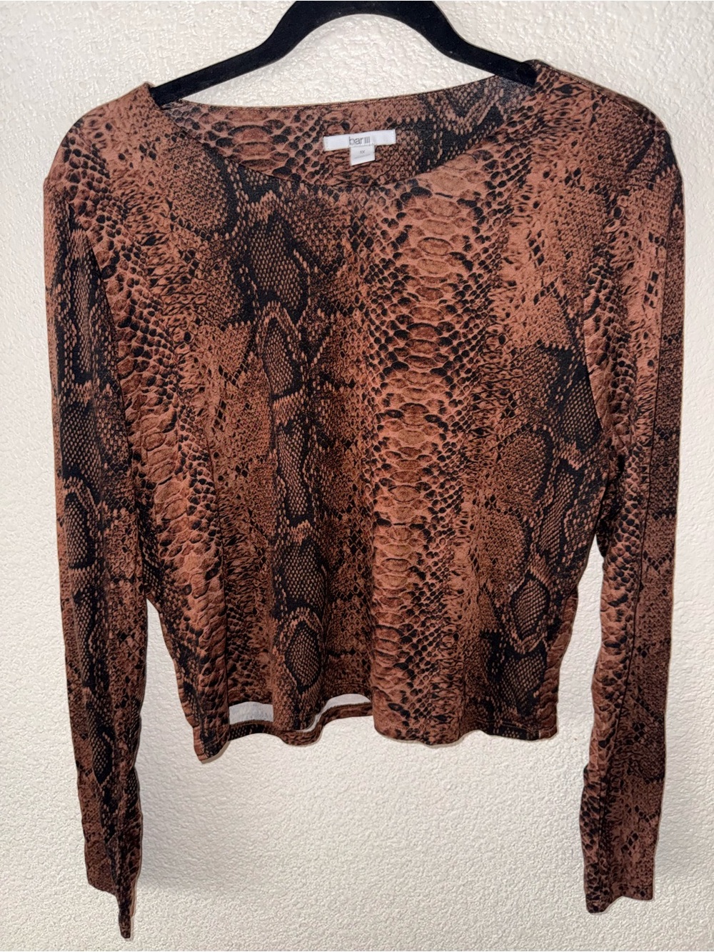 Bar III Brown Snake-Print Long Sleeve Top